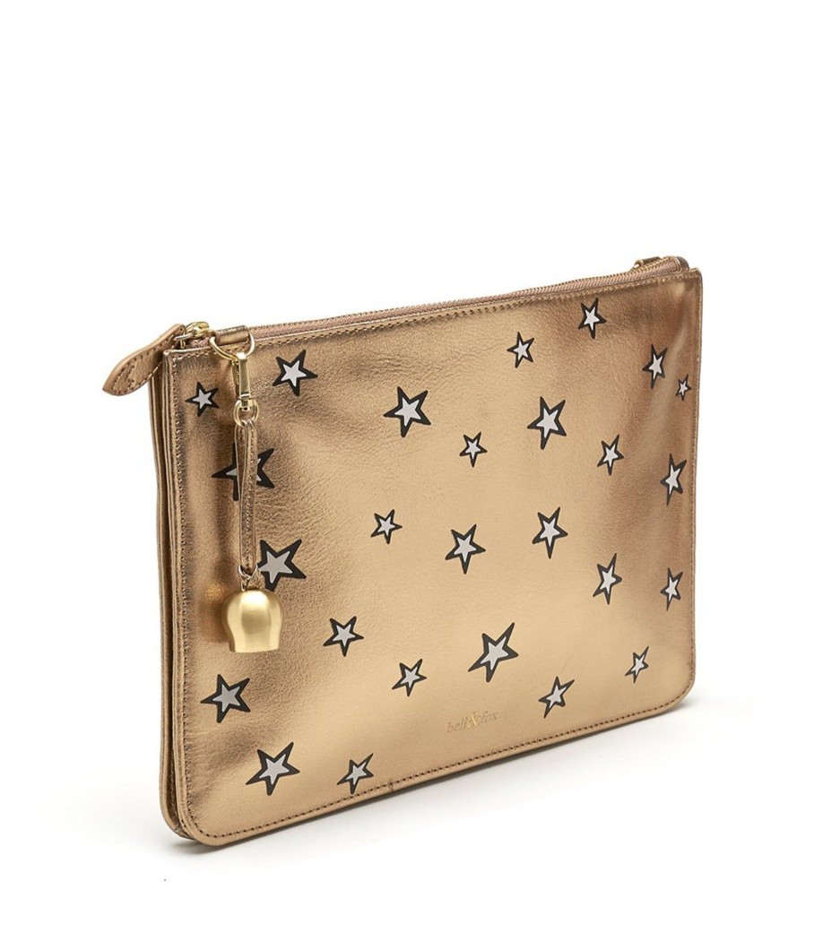 Handbags Bell & Fox | Gia Cross Body Bag / Oversize Clutch - Gold Star Print