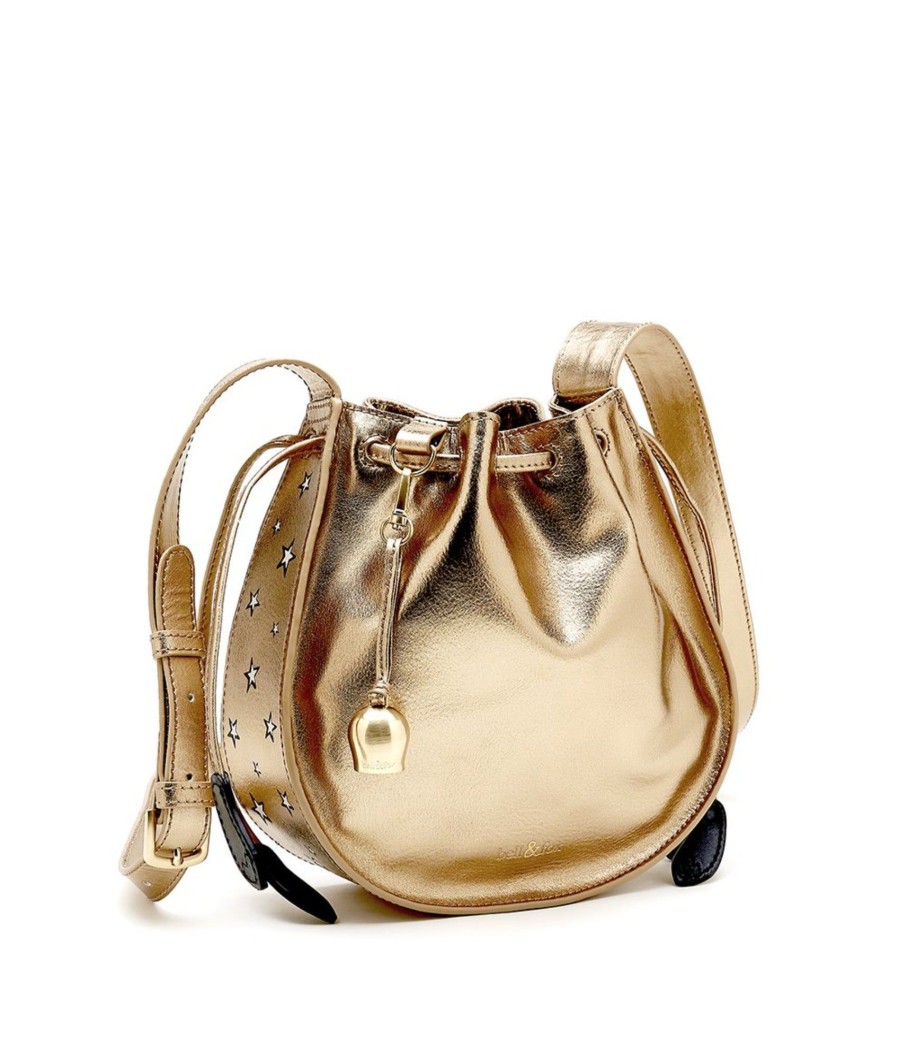 Handbags Bell & Fox | Lila Drawstring Cross Body Bag - Gold Metallic Star Print