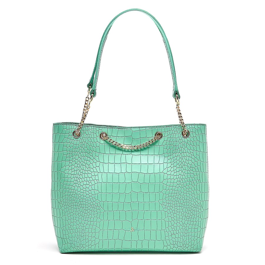 Handbags Bell & Fox | Enya Chain Detail Tote - Mint Croc