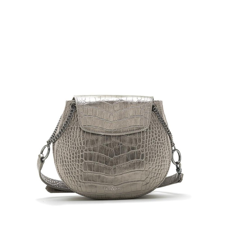 Handbags Bell & Fox | Iris Cross Body Bag / Shoulder Bag - Pewter Croc