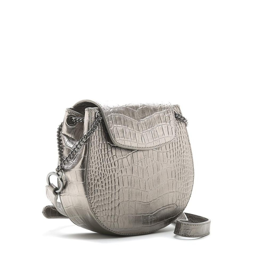 Handbags Bell & Fox | Iris Cross Body Bag / Shoulder Bag - Pewter Croc