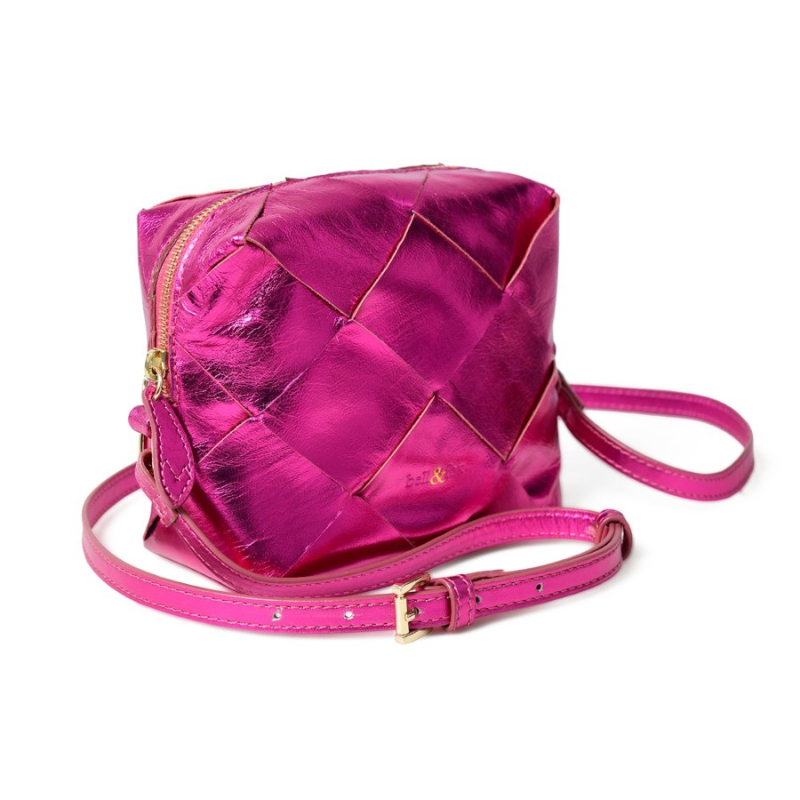 Handbags Bell & Fox | Asha Hand Woven Crossbody Bag In Fuchsia Metallic Leather