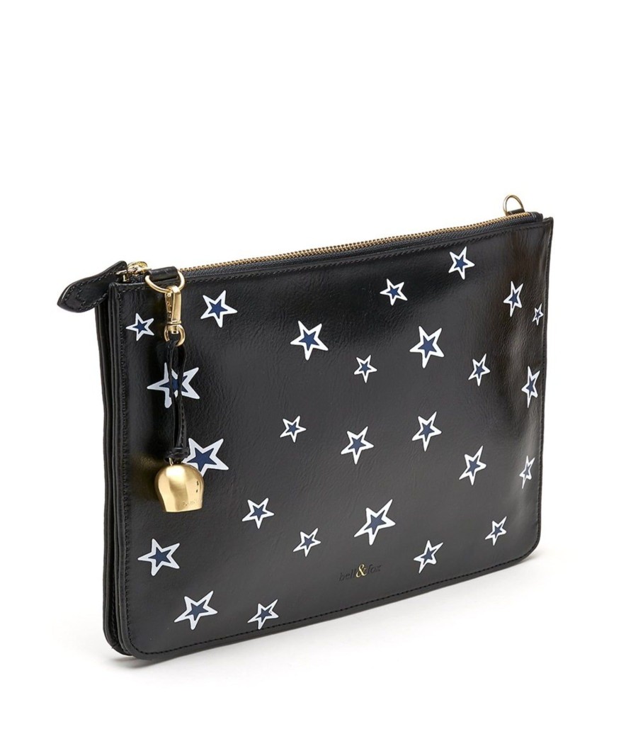 Handbags Bell & Fox | Gia Cross Body Bag / Oversize Clutch - Black Star Print