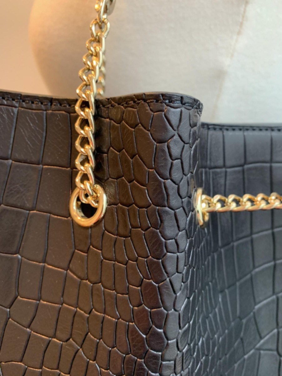 Handbags Bell & Fox | Enya Chain Detail Tote - Black Croc