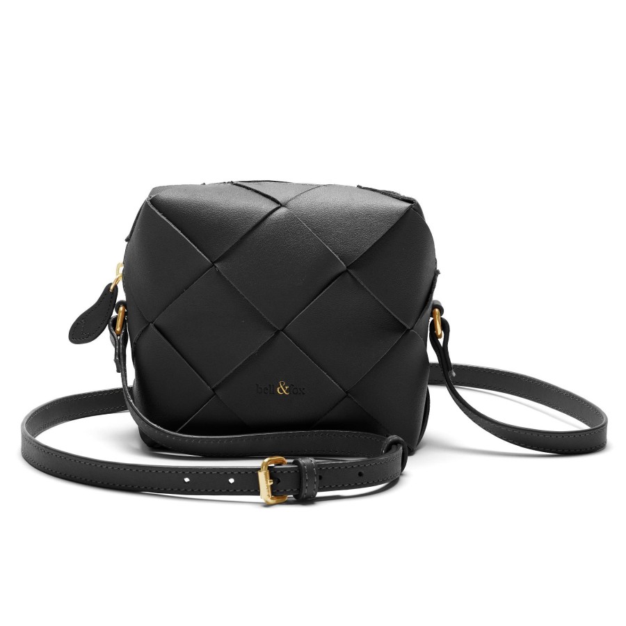 Handbags Bell & Fox | Asha Hand Woven Crossbody Bag In Black Leather