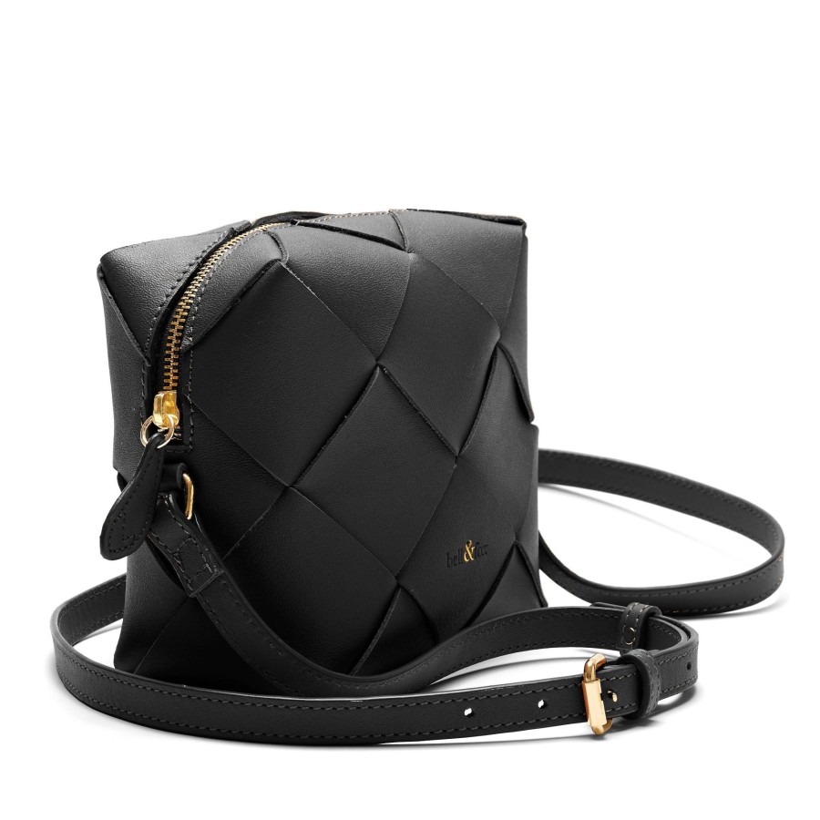 Handbags Bell & Fox | Asha Hand Woven Crossbody Bag In Black Leather