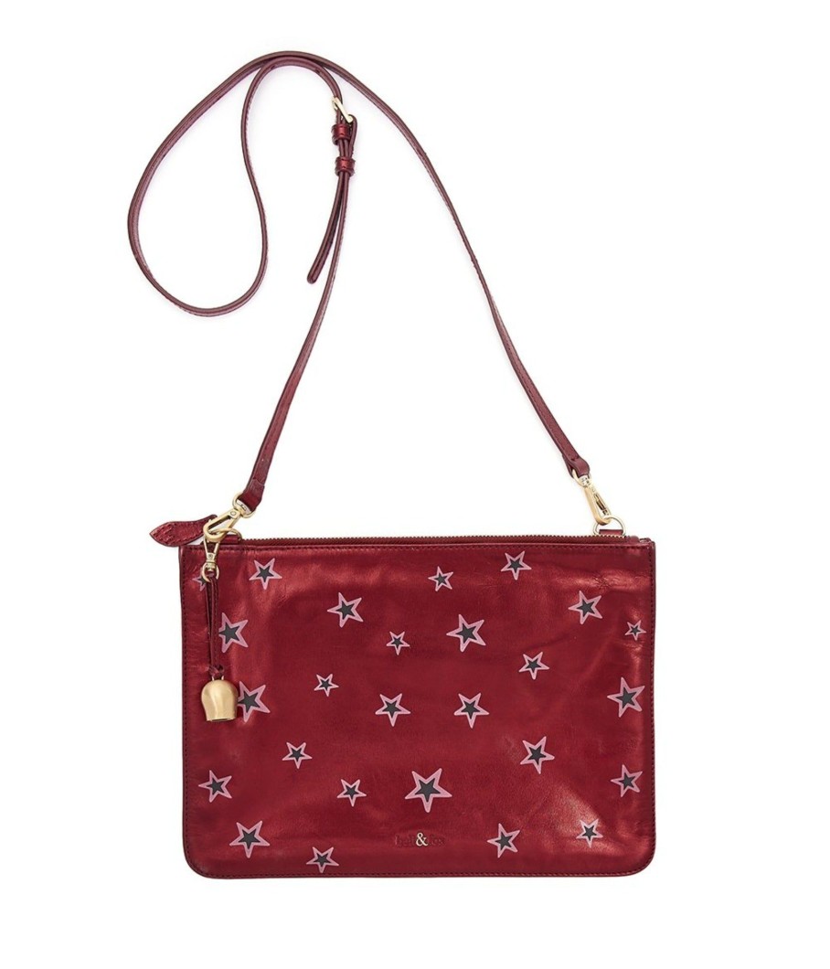 Handbags Bell & Fox | Gia Cross Body Bag / Oversize Clutch - Cherry Red Star Print