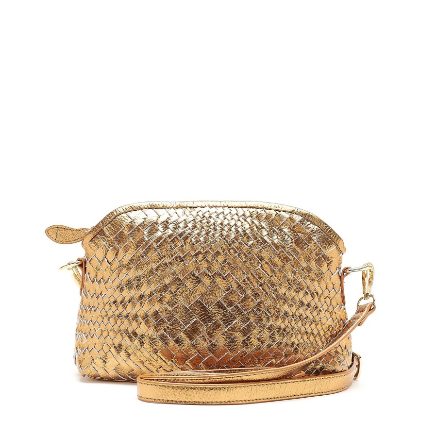 Handbags Bell & Fox | Ria Hand Woven Crossbody Bag In Bronze Metallic Leather