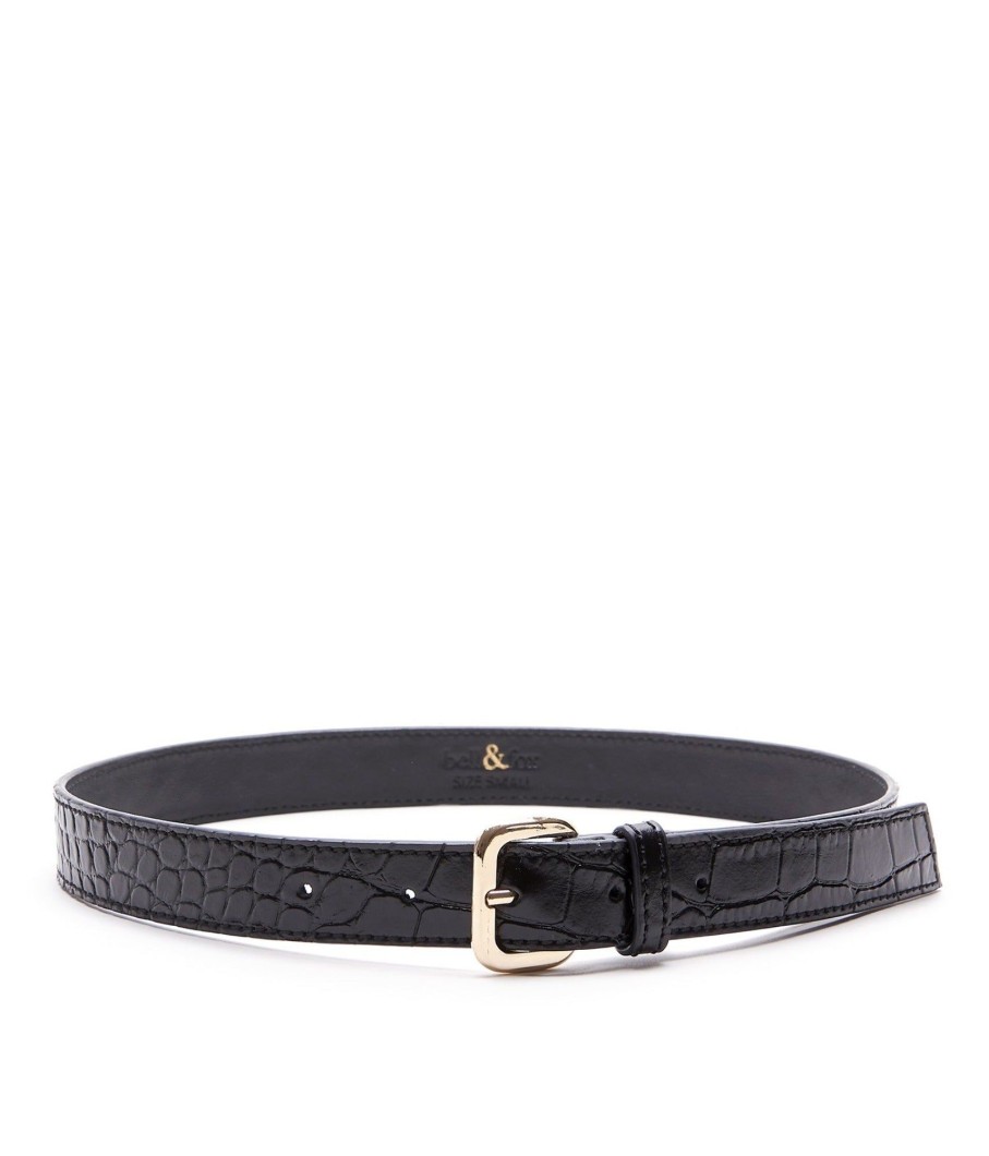 Accessories Bell & Fox | Erin Leather Belt - Black Shiny Croc