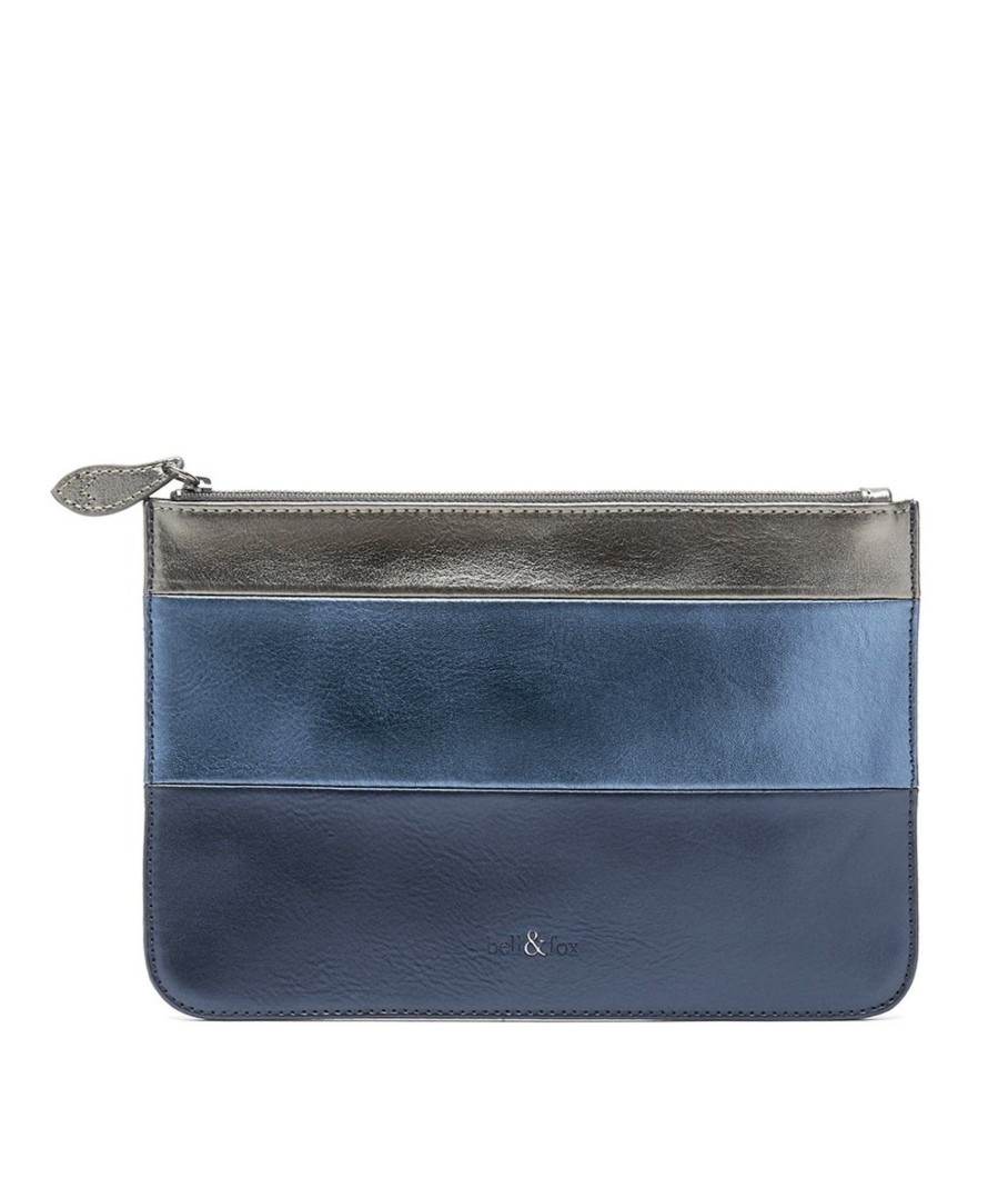 Handbags Bell & Fox | Lana Clutch Bag - Navy Metallic Leather Mix