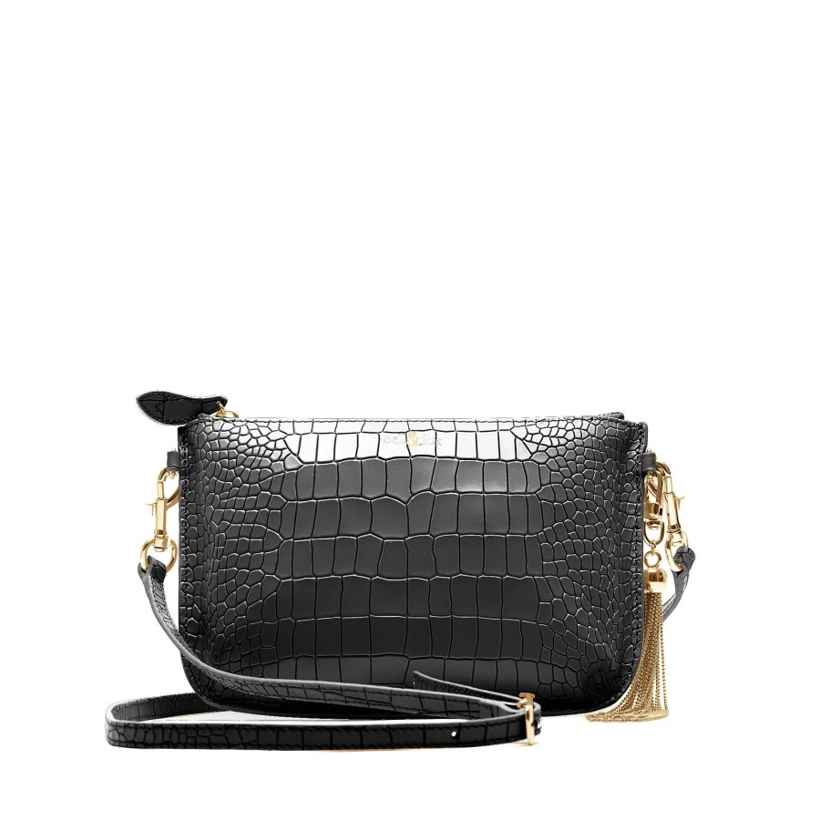 Handbags Bell & Fox | Ivy Metal Tassel Cross Body Bag / Clutch - Black Croc