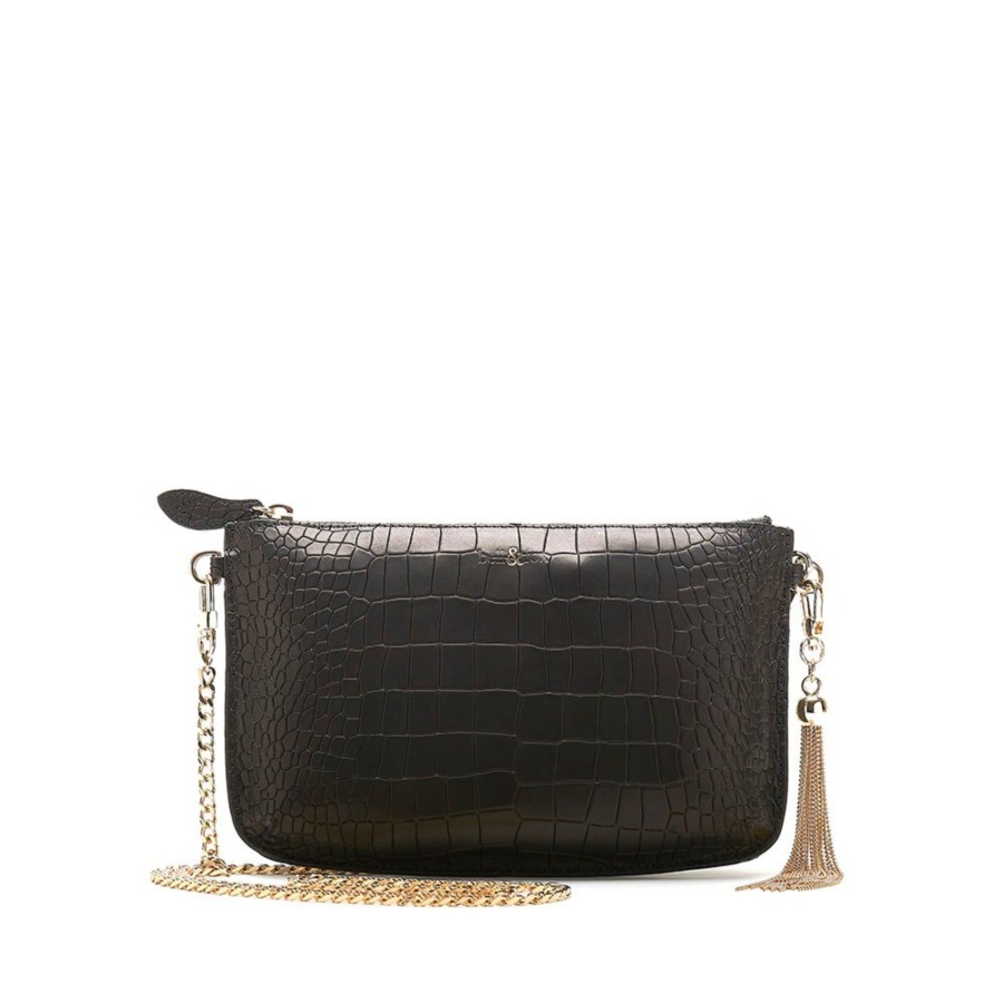 Handbags Bell & Fox | Ivy Metal Tassel Cross Body Bag / Clutch - Black Croc