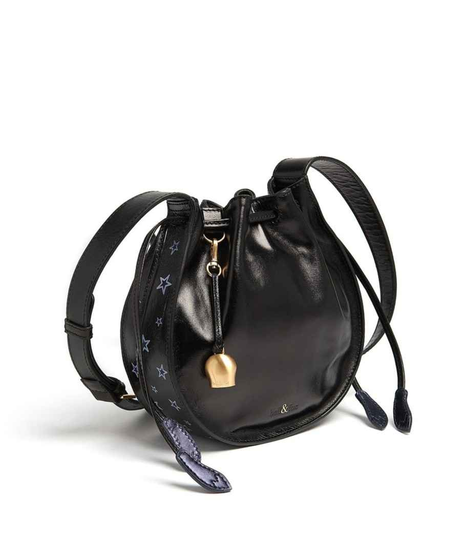 Handbags Bell & Fox | Lila Drawstring Cross Body Bag - Black Metallic With Star Print