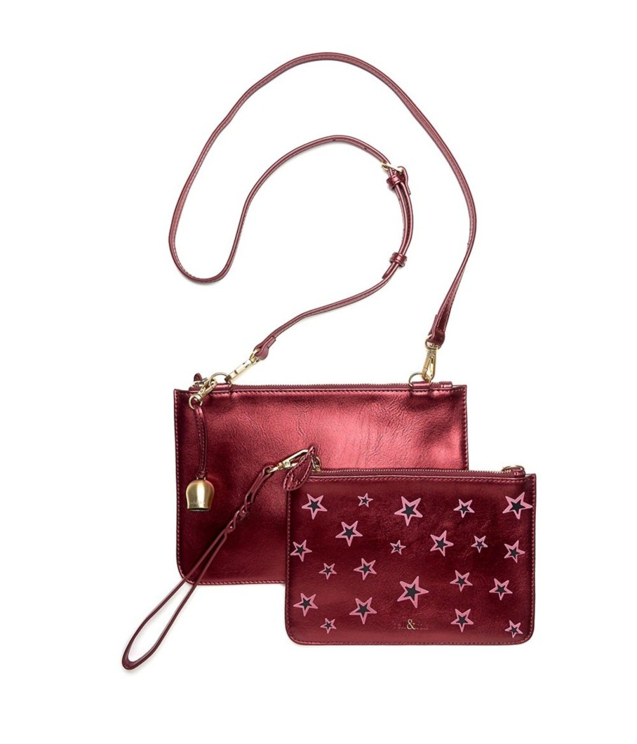 Handbags Bell & Fox | Kati Double Cross Body Bag - Cherry Red Star Print