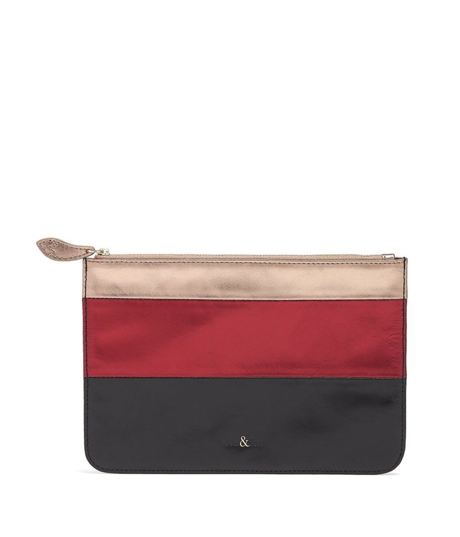 Handbags Bell & Fox | Lana Clutch Bag - Black, Gold And Red Metallic Leather Mix