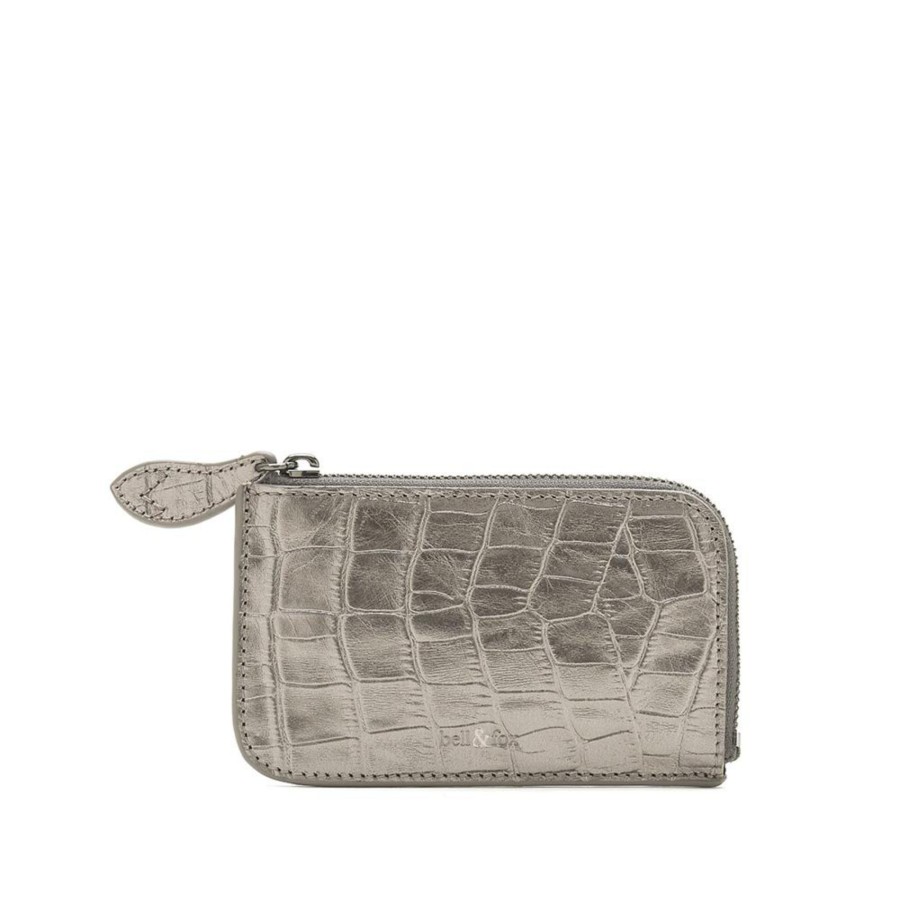 Accessories Bell & Fox | Fern Leather Card Holder - Pewter Croc