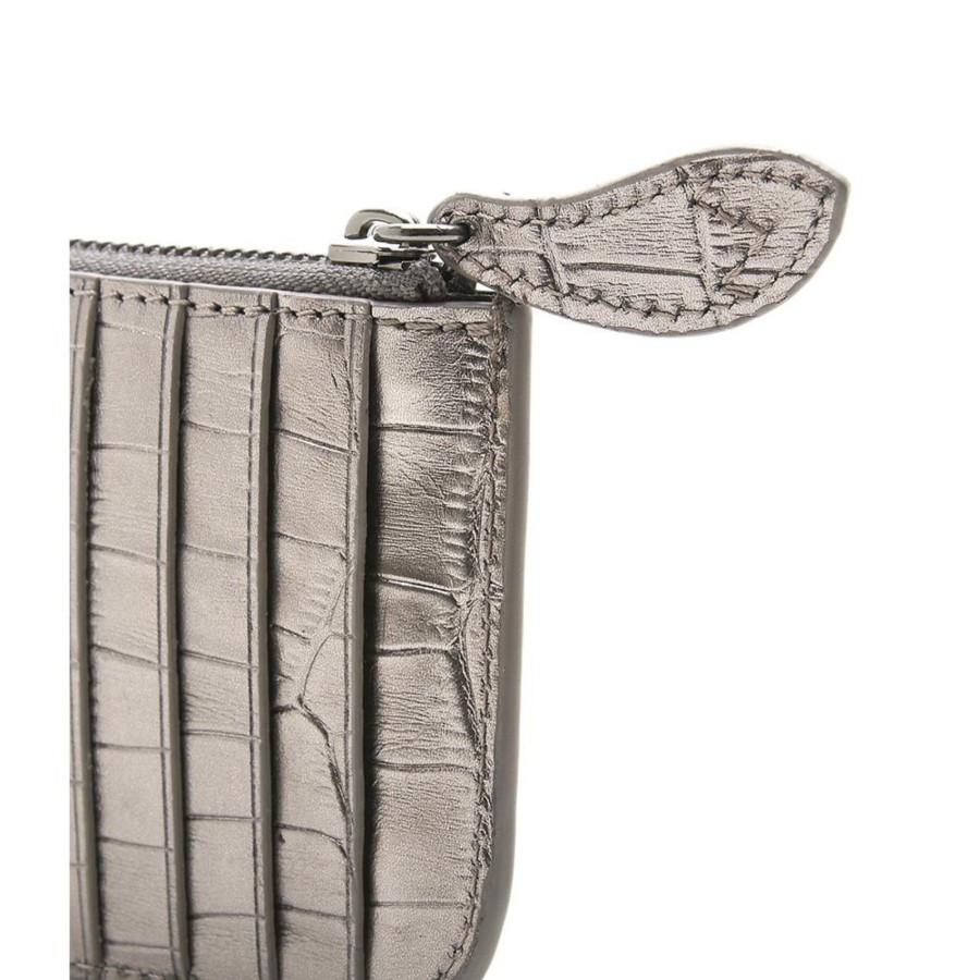 Accessories Bell & Fox | Fern Leather Card Holder - Pewter Croc