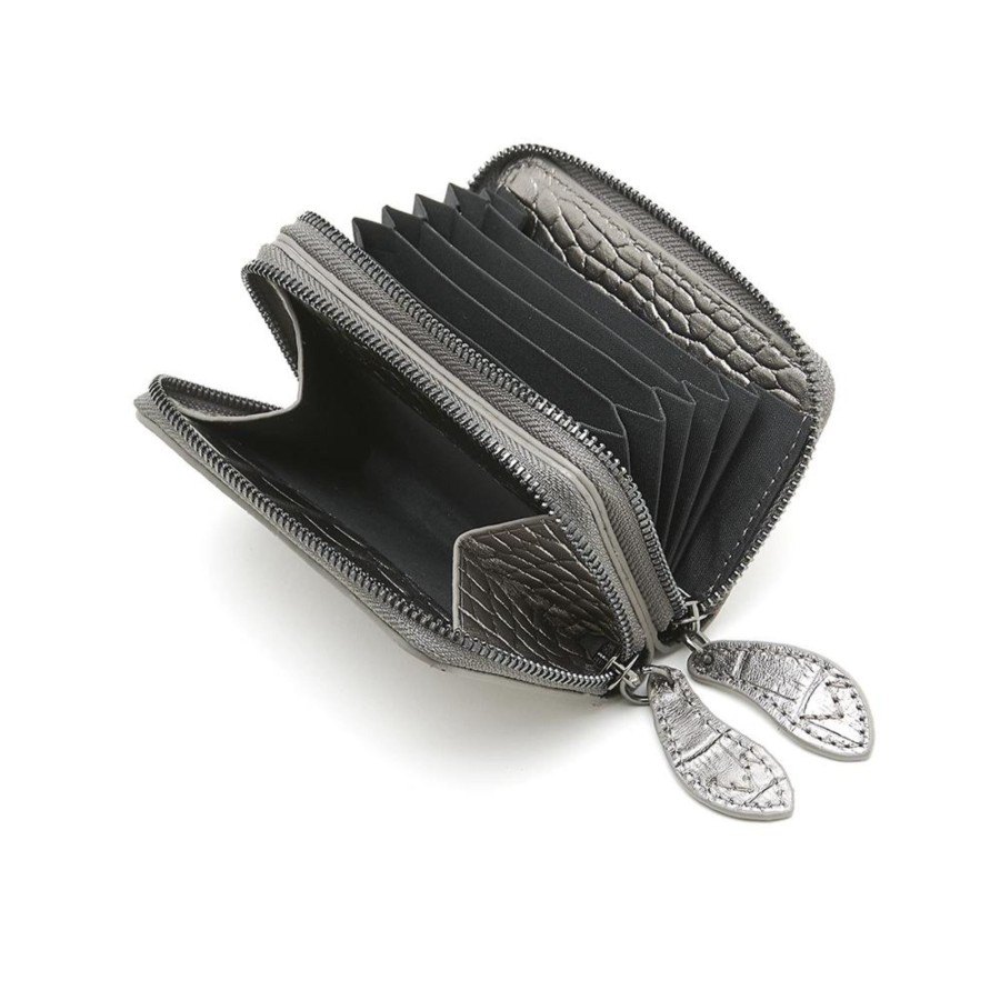 Accessories Bell & Fox | Ava Mini Double Zip Purse - Pewter Croc