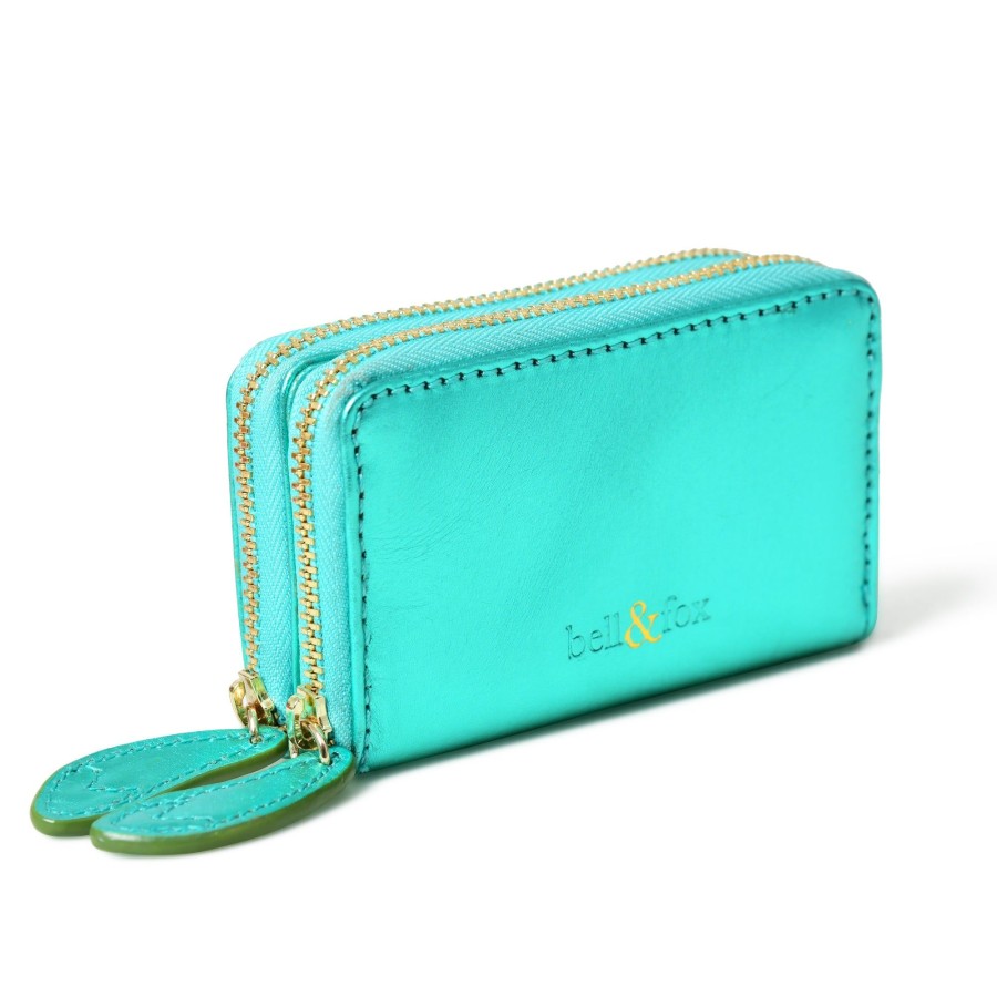 Accessories Bell & Fox | Ava Mini Double Zip Purse - Emerald Metallic