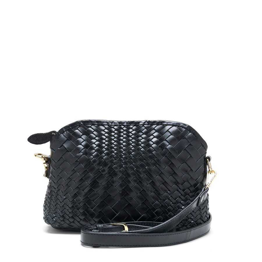 Handbags Bell & Fox | Ria Hand Woven Crossbody Bag In Black Leather