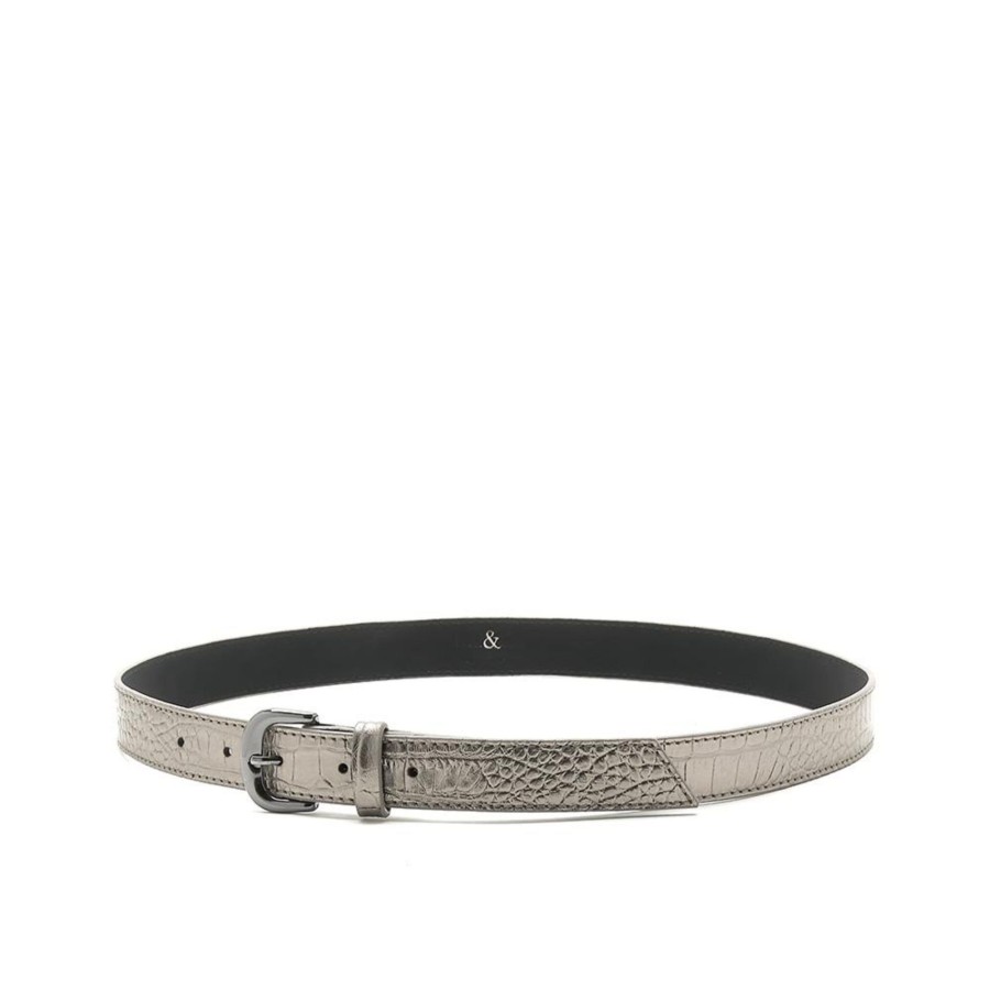 Accessories Bell & Fox | Erin Leather Belt - Pewter Croc