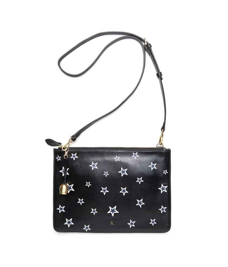 Handbags Bell & Fox | Gia Cross Body Bag / Oversize Clutch - Black Star Print